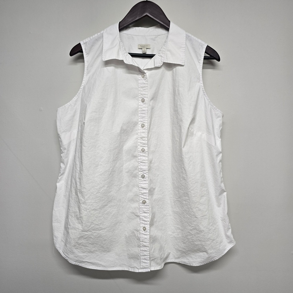 Talbots Sleeveless Shirt Women 2X White Cotton Stretch Button Down Classic Prep